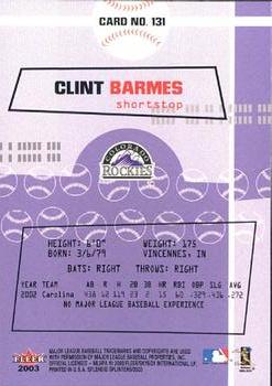 2003 Fleer Splendid Splinters #131 Clint Barmes Back