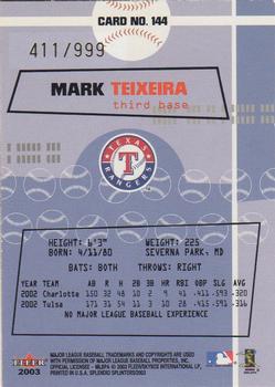2003 Fleer Splendid Splinters #144 Mark Teixeira Back