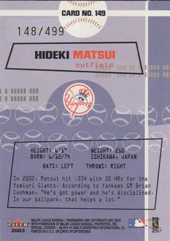 2003 Fleer Splendid Splinters #149 Hideki Matsui Back