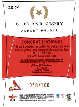 2004 Flair - Cuts and Glory 100 #CAG-AP Albert Pujols Back
