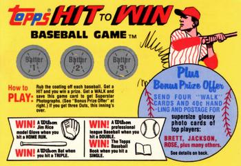 1981 Topps - Hit to Win Scratch Game #NNO Hit to Win Baseball Game Front