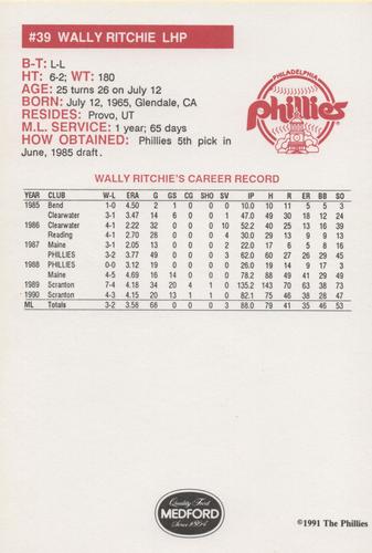 1991 Medford Philadelphia Phillies Update #NNO Wally Ritchie Back