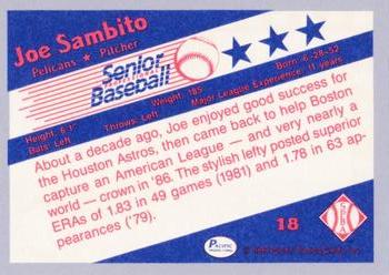 1990 Pacific Senior League - Glossy #18 Joe Sambito Back