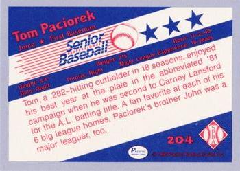 1990 Pacific Senior League - Glossy #204 Tom Paciorek Back