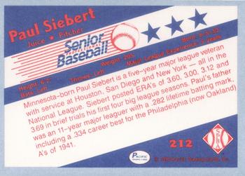 1990 Pacific Senior League - Glossy #212 Paul Siebert Back