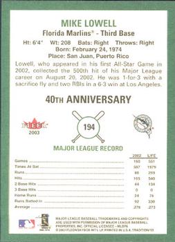 2003 Fleer Tradition #194 Mike Lowell Back