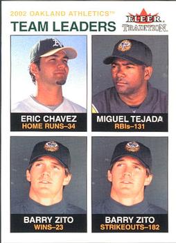 2003 Fleer Tradition #21 Eric Chavez / Miguel Tejada / Barry Zito Front