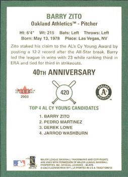 2003 Fleer Tradition #420 Barry Zito Back