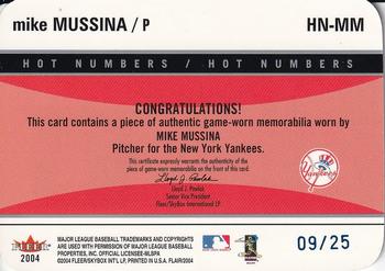 2004 Flair - Hot Numbers Game Used Blue Die Cut #HN-MM Mike Mussina Back