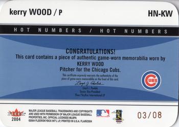 2004 Flair - Hot Numbers Game Used Copper Die Cut #HN-KW Kerry Wood Back