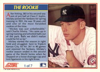 1991 Score - Mickey Mantle #1 The Rookie Back