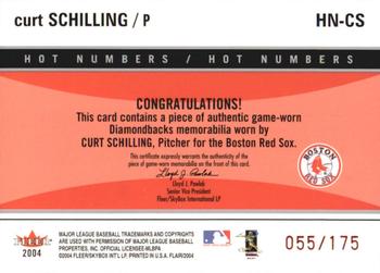 2004 Flair - Hot Numbers Game Used Red #HN-CS Curt Schilling Back