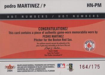 2004 Flair - Hot Numbers Game Used Red #HN-PM Pedro Martinez Back