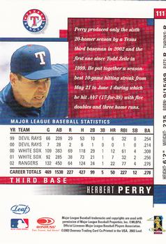 2003 Leaf #111 Herbert Perry Back