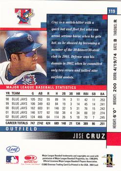 2003 Leaf #119 Jose Cruz Back