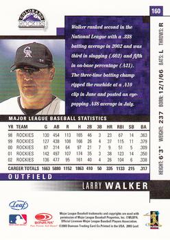 2003 Leaf #160 Larry Walker Back