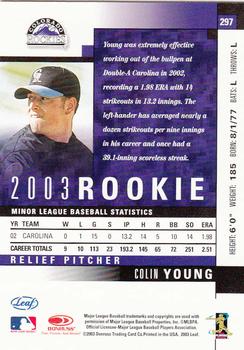 2003 Leaf #297 Colin Young Back