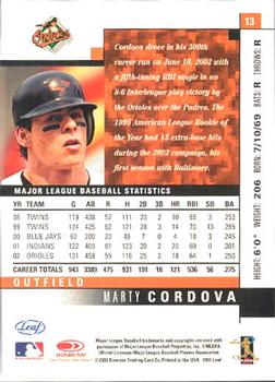 2003 Leaf #13 Marty Cordova Back