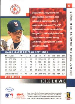 2003 Leaf #19 Derek Lowe Back