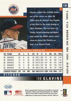 2003 Leaf #138 Tom Glavine Back