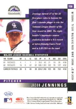 2003 Leaf #158 Jason Jennings Back