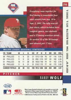 2003 Leaf #216 Randy Wolf Back
