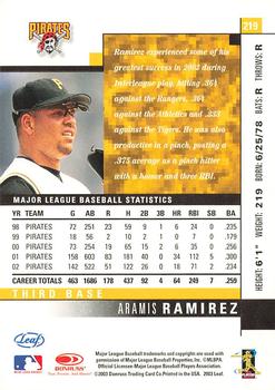 2003 Leaf #219 Aramis Ramirez Back