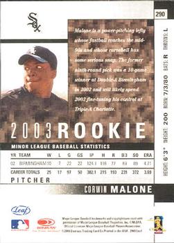 2003 Leaf #290 Corwin Malone Back