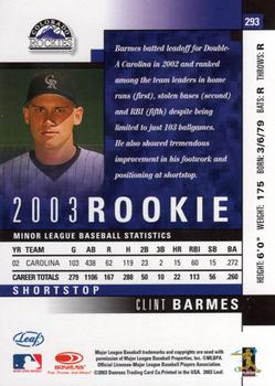 2003 Leaf #293 Clint Barmes Back