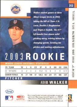 2003 Leaf #312 Adam Walker Back