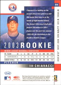 2003 Leaf #314 Ron Chiavacci Back