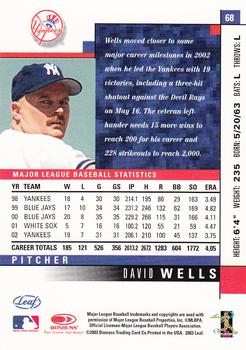 2003 Leaf #68 David Wells Back