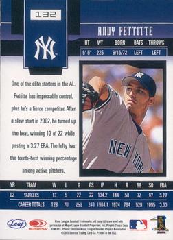 2003 Leaf Certified Materials #132 Andy Pettitte Back