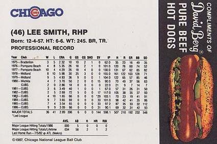 1987 David Berg Chicago Cubs #NNO Lee Smith Back