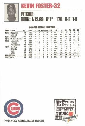 1995 Gatorade Chicago Cubs #NNO Kevin Foster Back
