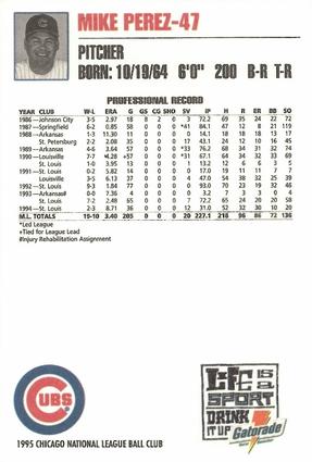 1995 Gatorade Chicago Cubs #NNO Mike Perez Back