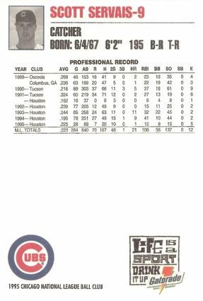 1995 Gatorade Chicago Cubs #NNO Scott Servais Back
