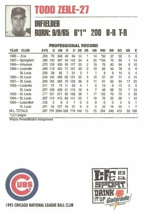 1995 Gatorade Chicago Cubs #NNO Todd Zeile Back