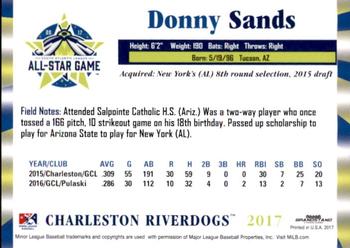 2017 Grandstand South Atlantic League All-Stars #NNO Donny Sands Back