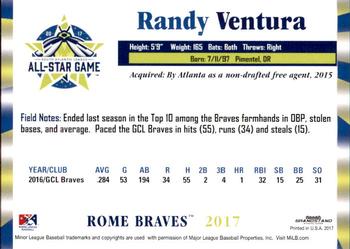 2017 Grandstand South Atlantic League All-Stars #NNO Randy Ventura Back