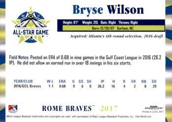 2017 Grandstand South Atlantic League All-Stars #NNO Bryse Wilson Back