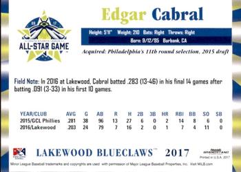 2017 Grandstand South Atlantic League All-Stars #NNO Edgar Cabral Back
