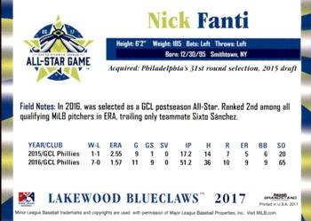 2017 Grandstand South Atlantic League All-Stars #NNO Nick Fanti Back