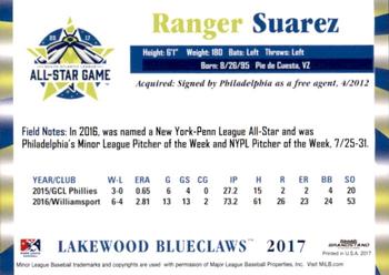 2017 Grandstand South Atlantic League All-Stars #NNO Ranger Suarez Back