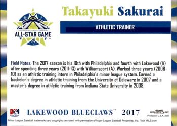 2017 Grandstand South Atlantic League All-Stars #NNO Takayuki Sakurai Back