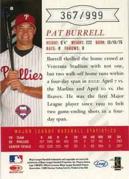 2003 Leaf Limited #8 Pat Burrell Back