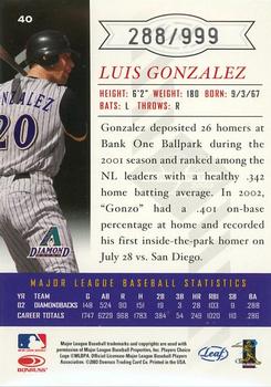 2003 Leaf Limited #40 Luis Gonzalez Back