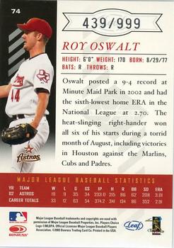 2003 Leaf Limited #74 Roy Oswalt Back