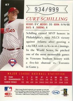 2003 Leaf Limited #87 Curt Schilling Back