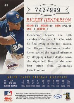 2003 Leaf Limited #93 Rickey Henderson Back